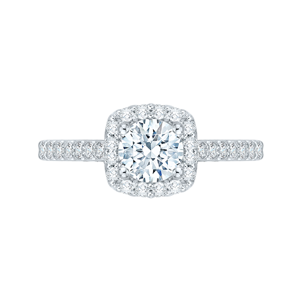 14K White Gold Round Diamond Squared Halo Engagement Ring