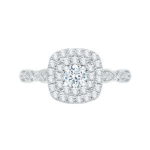 14K White Gold Round Diamond Double Halo Engagement Ring