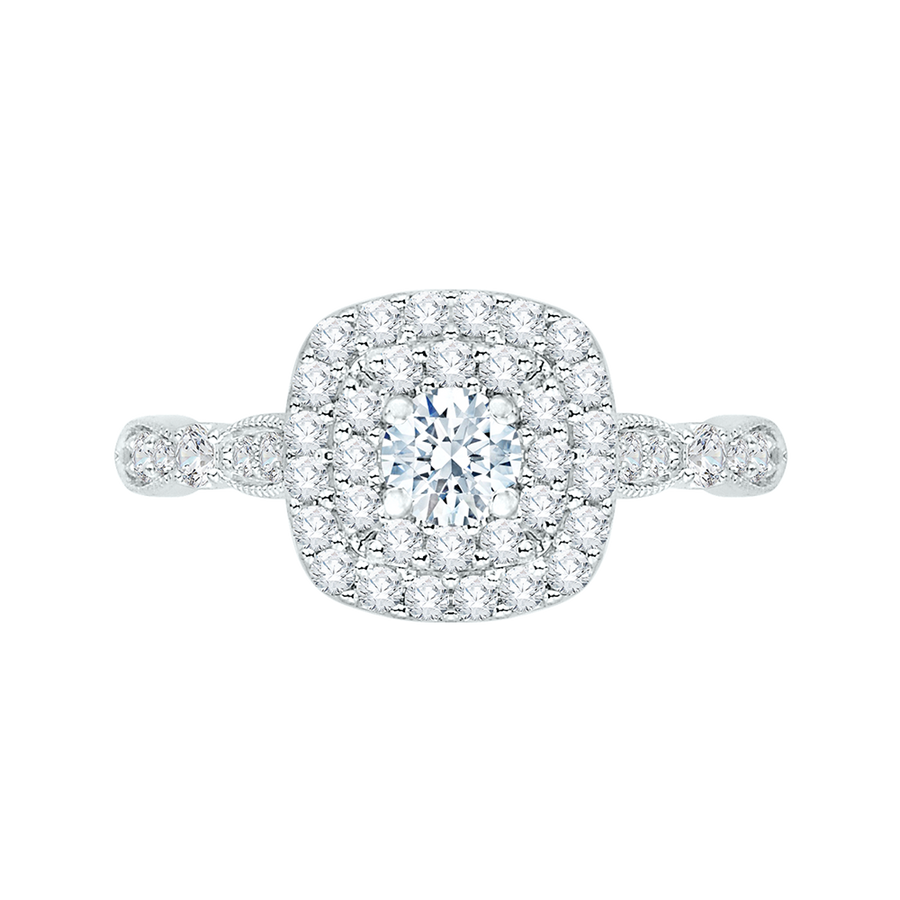 14K White Gold Round Diamond Double Halo Engagement Ring