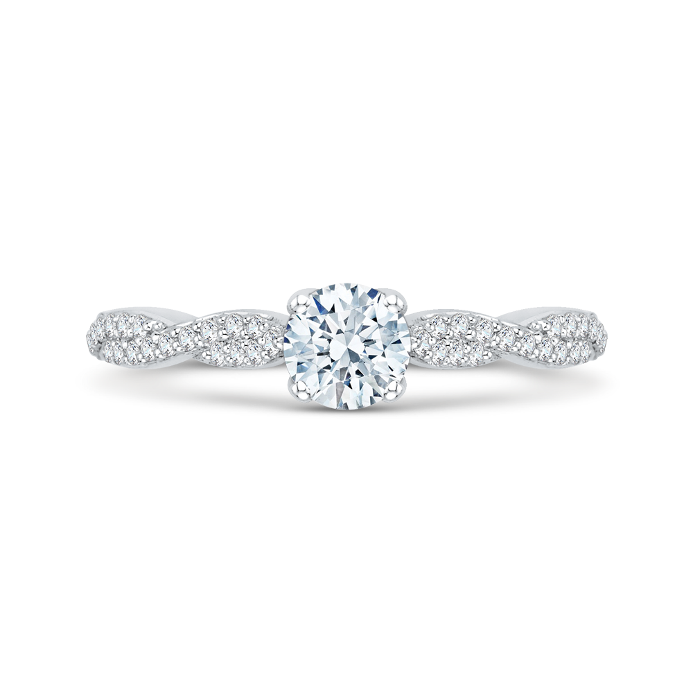 14K White Gold Round Diamond Floral Engagement Ring