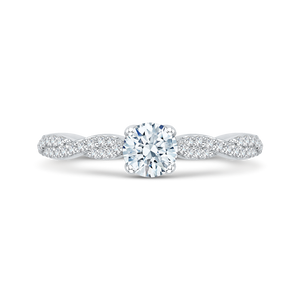 14K White Gold Round Diamond Floral Engagement Ring