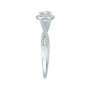 14K White Gold Round Diamond Halo Engagement Ring with Split Shank