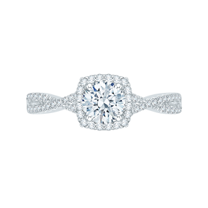 14K White Gold Round Diamond Halo Engagement Ring with Split Shank
