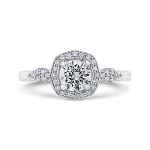 14K White Gold Round Diamond Floral Halo Engagement Ring