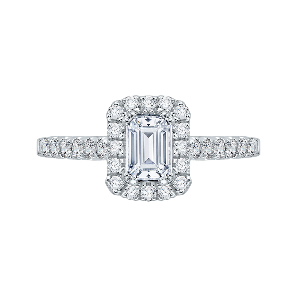 14K White Gold Emerald Diamond Halo Engagement Ring