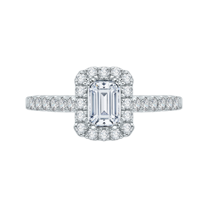 14K White Gold Emerald Diamond Halo Engagement Ring
