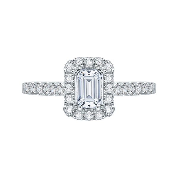 14K White Gold Emerald Diamond Halo Engagement Ring