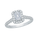 14K White Gold Emerald Diamond Halo Engagement Ring