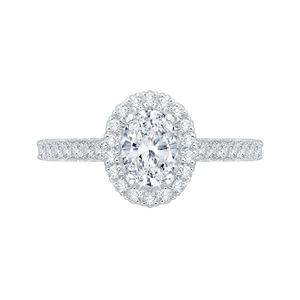Oval Diamond Halo Engagement Ring In 14K White Gold