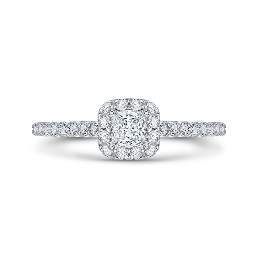 14K White Gold Princess Diamond Halo Engagement Ring