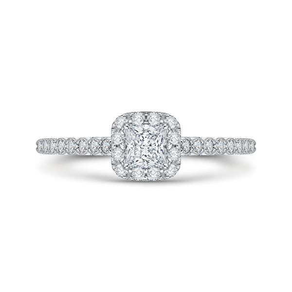14K White Gold Princess Diamond Halo Engagement Ring