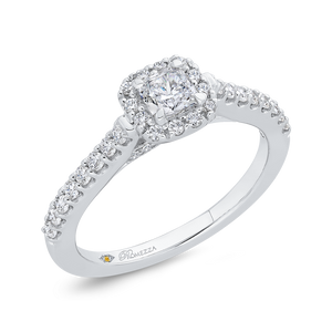 14K White Gold Princess Diamond Halo Engagement Ring