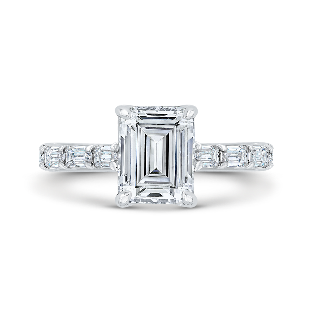 Emerald Cut 14KT Diamond Engagement Ring with Baguette Diamonds (Semi-Mount)