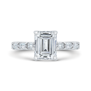 Emerald Cut 14KT Diamond Engagement Ring with Baguette Diamonds (Semi-Mount)