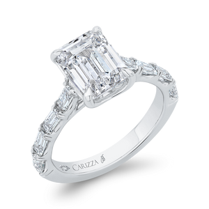 Emerald Cut 14KT Diamond Engagement Ring with Baguette Diamonds (Semi-Mount)