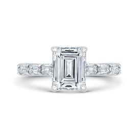 Emerald Cut 14KT Diamond Engagement Ring with Baguette Diamonds (Semi-Mount)