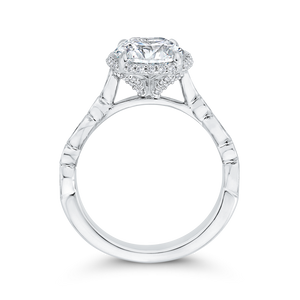 14K White Gold Oval Cut Halo Engagement Ring with Diamond Bezel Accents (Semi-Mount)