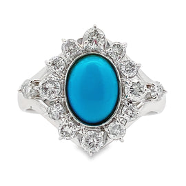 Platinum Oval Turquoise with Diamond Statement Ring