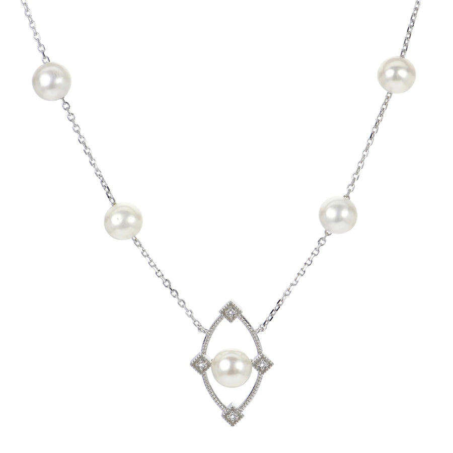 SS Freshwater Pearl and White Topaz Necklace