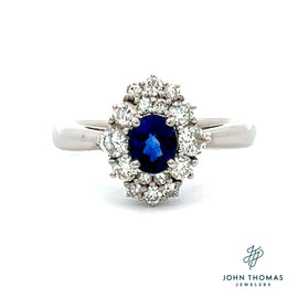 Platinum Blue Sapphire with Diamond Ring